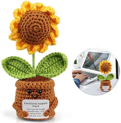 Bye Bye Schulstress Work Bestie Geschenk Gehäkelte Sonnenblume Geschenke für Krebspatienten Affäre Mann Aufmunterungsgeschenk Anästhesie Anti Stress Adventskalender für Frauen Viel Glück im Neuen Job
