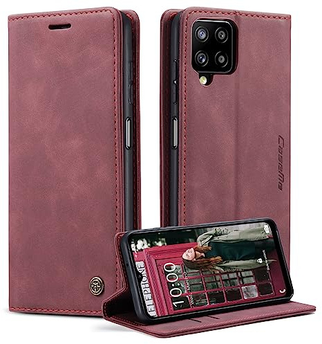 GerlWorld Leder Klapphülle für Samsung Galaxy A12/M12, Wallet Case, Weinrot | PU-Leder Wallet Case mit Kartenfächern, Standfunktion und stoßfester TPU-Schale – für Alltag, Arbeit und Reisen.