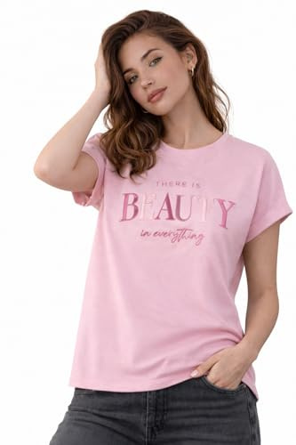 Sublevel Damen T-Shirt mit Turn-Up Ärmeln aus Baumwolle & Modal Weiches Basic Shirt Rundhals Kurzarm XS-XXL