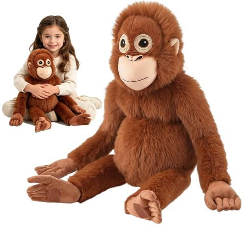 KBIBCK Punch Monkey Plüschtier, 66cm AFFE Kuscheltier mit Klettverschluss, Großer Orang Utan für Wohndekoration, Waschbar Klammeraffe Plüschtier als Geschenk für Erwachsene & Tierliebhaber
