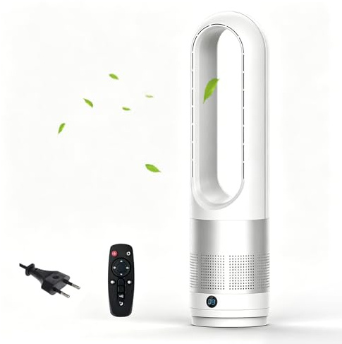 CFITANK Ventilador sin Aspas Silencioso con Remoto,80°de Oscilación,Apto para Niños y Mascotas,Silencioso y Ahorro de Energía,Fácil de Limpiar,Ideal para Dormitorio y Salón（Blanco）