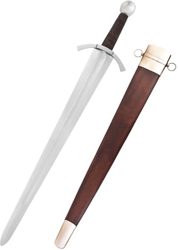 Battle-Merchant Mittelalterliches Breitschwert mit Scheide | Mittelalter Einhänder aus Stahl, inkl. Scheide, Schwert Replik, Historisches Sammlerstück & Dekoration, ab 18