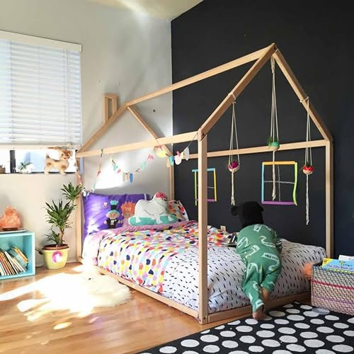 Sweet Home From Wood Montessori Bett – Holzhausbett für Kleinkinder und Kinder. Skandinavisches Design Bodenbettrahmen für Kinderzimmer. (Natürliche Farbe)