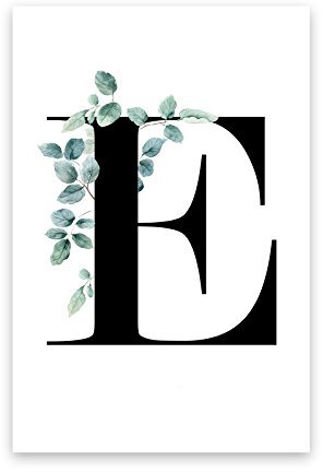 Kunstdruck Poster Bild Druck Motiv: Buchstabe E Ranken Blätter Design 60x80cm