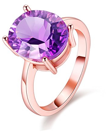 Uloveido Frauen 925 Sterling Silber Einstellbare Größe Jubiläum Versprechen Edelstein Ring, Mädchen Rose Gold Überzogene Lila Topas Kristall Hochzeit Verlobungsring FJ039