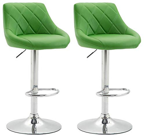 CLP 2er Set Barhocker Lazio Mit Kunstlederbezug I Höhenverstellbarer Und Drehbarer Hocker Mit Fußstütze In Chrom-Optik, Farbe:grün