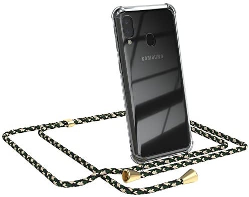 EAZY CASE Handykette kompatibel mit Samsung Galaxy A20e Handyhülle mit Umhängeband, Handykordel mit Schutzhülle, Silikonhülle, Hülle mit Band, Stylische Kette für Smartphone, Grün Camouflage