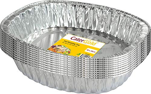 Catergold Large Oval Disposable Aluminium Foil Trays 46 x 36 x 8cm Approx (10 Pack) Silver