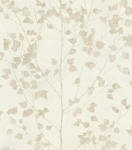 Rasch Tapeten Vliestapete (Botanical) Weiß goldene 10,05 m x 0,53 m Finca 416619