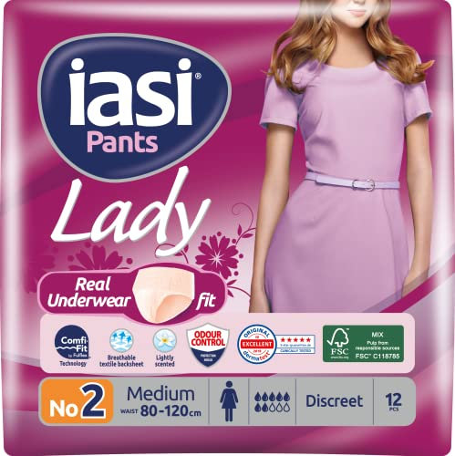 IASI Pants LADY, 12 Culottes Incontinence Femme, Protection Très Absorbante pour Fuites Urinaires Modérées à Fortes, Taille M, 12 unités