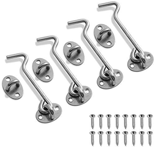 FYSL 4 Stück Prämie Kabine Haken Sturmhaken Türriegel Fenster Fang Kabine tür Tor Sperren für Türen, Garagentor, Fenster, (7,5cm/3'')