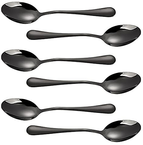 Noir petite Cuillères,Cuillères à Dessert Gâteau en Acier Inoxydable,Cuillères à Moka Expresso,Cuillères Apéritif Cuillères Dessert Utilisation pour La Maison le Restaurant et LesVoyages