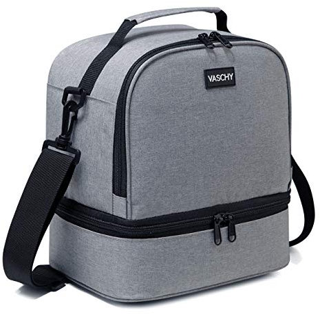 VASCHY Bolsa de almuerzo isotérmica para hombre, 9,8 L, impermeable, doble compartimento resistente al agua, para adultos, trabajo, picnic, escuela (gris)