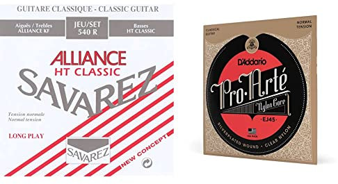 Savarez 655917 Cuerdas Para Guitarra Clásica Alliance Ht Classic 540R Juego Tensión Estandar, Rojo + D'Addario Ej45 Juego De Cuerdas Para Guitarra Clásica De Nylon (Tensión Normal), Transparente
