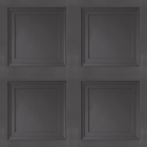 SOPHIE LAURENCE Wood Panel Effect Wallpaper Realistic Square Panelling Flat Finish 3D Wallpaper Black