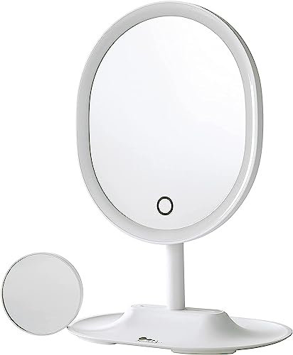 himaly Wiederaufladbarer Kosmetikspiegel mit LED-Beleuchtung, Einstellbarer Helligkeit und Touch-Schalter, Schminkspiegel Makeup Spiegel mit Licht und Saugnapf für Zuhause und Unterwegs