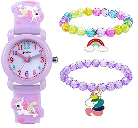 HMJIA Lern Armbanduhr für Kinder, Jungen und Mädchen.Kinder Analog Quarz Uhr Kinderuhr mit 3D Cartoon Design Silikon Armband, 3ATM, Japanischen Quarzwerk (Lavendel Einhorn)