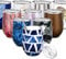 THILY Vacuum Insulated Stemless Wine Tumbler 350 ml Stainless Steel Travel Wine Glass Cup for Wine, Coffee, Cocktails, with Lid, Reusable Straw, Blue Triangle