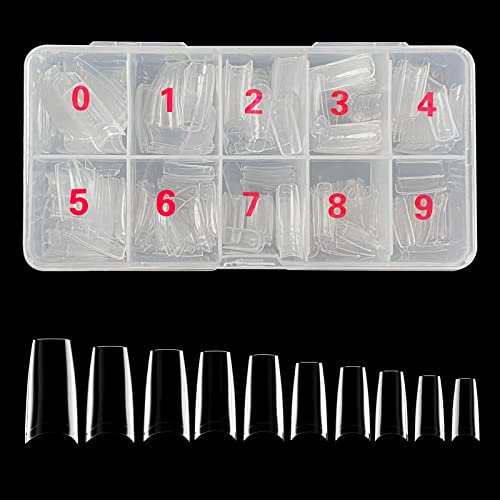 Newaner 500 Stück Nagelspitzen für Acryl Künstlich, 10 Größen mit Klarsichthülle, Falsche Nägel Nageltips Französisch, Geeignet für Frauen Nagelstudios, DIY-Maniküre, Tänzer und mehr(Transparent)