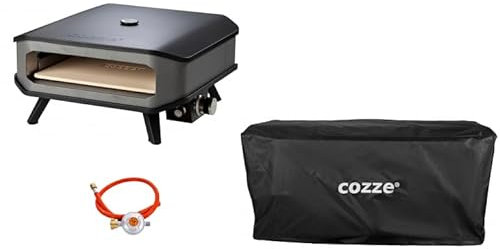 Cozze by Ezooza XXL 17 - Four à pizza à gaz avec thermomètre, avec pierre réfractaire, réglable jusqu'à 400° 8 kW, dimension 42,50 x 42,50 cm, portable, pour terrasse, balcon, jardin, housse incluse