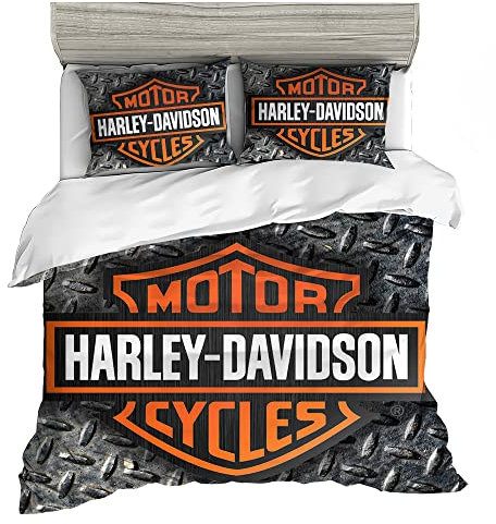 LEMSM 3D Digitaldruck Harley Davidson Motiv Bettbezug, Weicher und Bequemer Mikrofaser, Harley Motorrad Bettwäsche 135x200cm Harley Motorrad Bettbezug Set und 2 Kissenbezug 80x80cm - HD1
