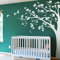 Große Ecke Baum Wandaufkleber Wandtattoo mit großen Blüten, Vögel und Blätter Kinderzimmer Wandkunst Aufkleber Wandbild 087 (Äste nach links, Alles in Weiß)