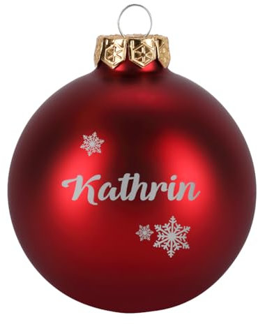 Herz & Heim® Weihnachtskugel aus Glas mit persönlicher Gravur/Rot oder Weiß/Matt oder Hochglanz/Ø 8 oder 10 cm/Verschiedene Motive Ø 8 cm, Rot Matt, Schneekristall
