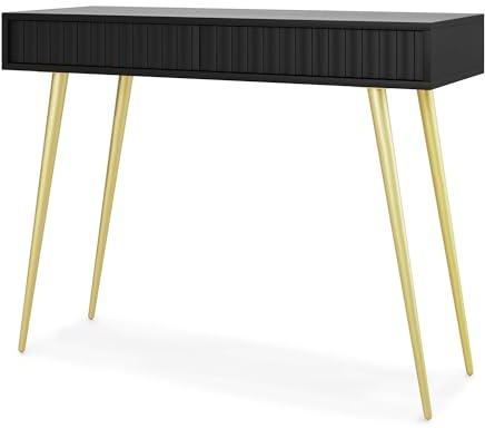 Selsey Schminktisch Bello, 104 cm, Schwarz | Kosmetiktisch, Makeup Tisch, Frisiertisch, Mit 2 Schubladen, Goldene Beine