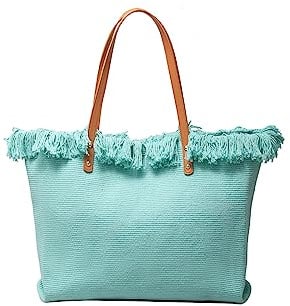CORIOS Damen Canvas Handtasche Sommer Strand Tasche Große Schultertasche Böhmische Tote Beutel Bunte Gestrickte Tasche Casual Henkeltaschen für Reise Urlaub Strand Täglicher Gebrauch Blau