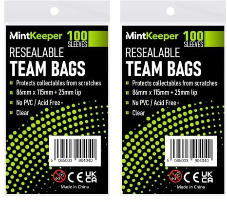 MintKeeper - Team Bags - Resealable - Trading Card Storage - Toploader Bag - 86mm x 115mm (2 Packs)