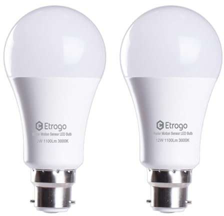 Etrogo Lot de 2 ampoules LED à baïonnette B22 avec détecteur de mouvement 12 W Edison automatique ON/OFF 1100 lm Blanc chaud 3000 K