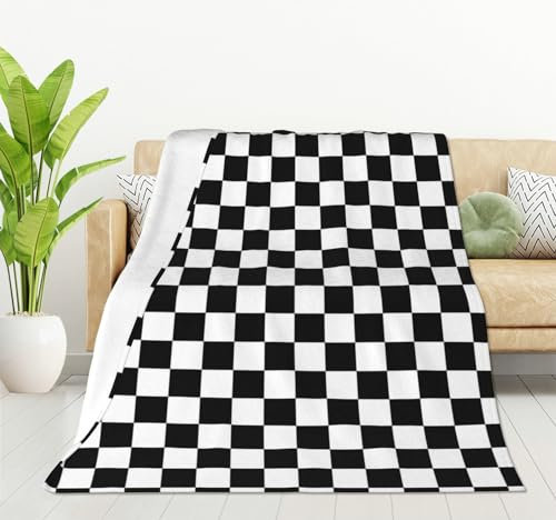 HGOD DESIGNS Couverture à carreaux géométriques noirs et blancs - Couverture douillette et chaude pour maison, chambre à coucher, canapé, bureau - 100 x 130 cm