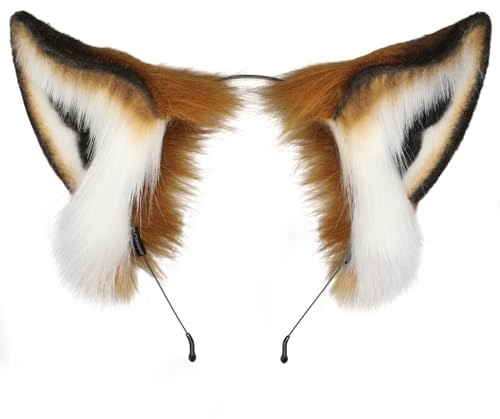 dressfan Serre Tete Oreilles Renard Bandeau Peluche Oreilles de Renard Fox Carnaval Cosplay Costumes Déguisement,Femmes et Hommes Fox Bandeau Costume Accessoires pour Carnaval & Halloween,Orange