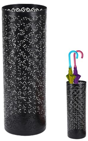 Porte-Parapluie en Métal sur Pied – Seau Rond pour Parapluie, Cannes, Bâtons De Marche, Vase De Sol, pour Maison, Appartement, Dortoir, Entrée, Porche, Vase À Fleurs Noir