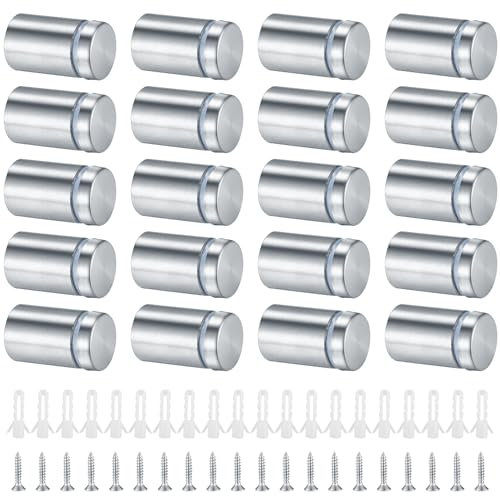 20 Stück Schilderhalter Abstandshalter Wand, Distanzhülsen Abstandschrauben Edelstahl, Werbung Schraube Glas Standoff Halter für Glas, Spiegel, Nägel Displays (20)