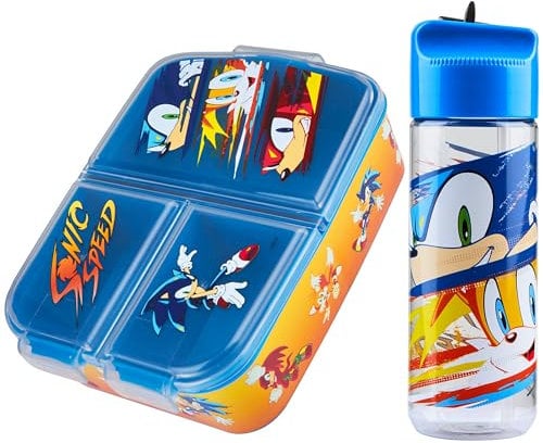 SONIC THE HEDGEHOG Lunch Box Set for Kids Multiple Snack Compartments and Water Bottle Gamer Knuckles School Supplies Day Trips Holidays