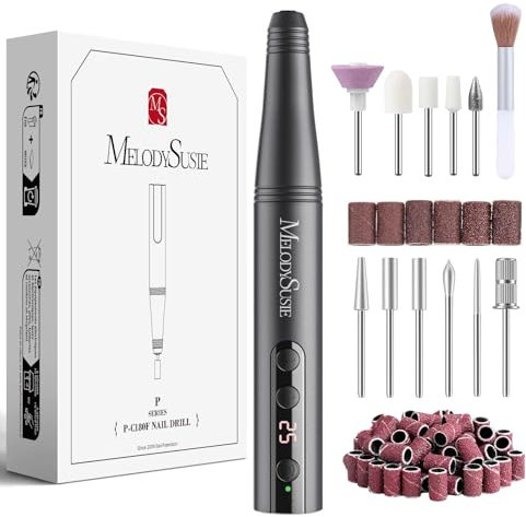 MelodySusie Ponceuse pour Ongles Professionnelle sans Fil 11 en 1 Kit,PC180F Lime à Ongles Électrique Rechargeable pour Ongles en Acrylique et Gel, 25 Vitesses pour Manucure et Pédicure, Gris