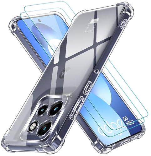 iVoler Klar Hülle für Motorola Moto Edge 60 Neo 5G / Edge 50 Neo 5G, 1 Handyhülle mit 2 Stück Panzer Schutz Glas, Transparent Stoßfest Schutzhülle Dünne Weiche TPU Silikon Durchsichtige Kratzfest Case