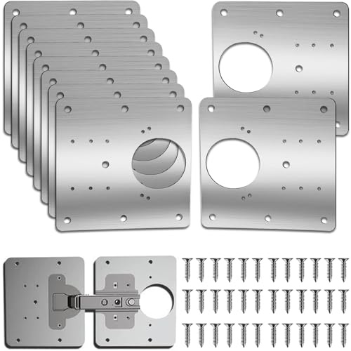 Edelstahl Scharnier Reparaturplatte,10 Küchenscharnier Reparaturplatten mit 60 Schrauben, 9 x 9 cm Schrankscharnier Scharniere, Hinge Repair,Schrank, Möbel, Schublade, Fenster (10)