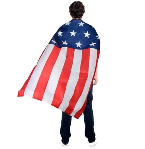 Tsffae American Flag Cape Cloak Costume, Usa Flag Cloak for Men Women 4th of July Independence Day Celebration Cosplay Costume