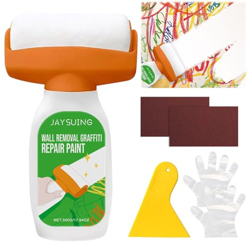 LYPPUL Wandfarbe Ausbessern Weiß, 500g Wand Reparatur Rollbürste mit Wandreparaturpaste, Spachtelmasse Weiß Innen, Wand Reparatur Creme für Reparieren von Fleckenflecken, Füllung, Graffiti, Kratzer