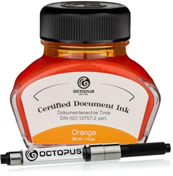 Dokumentenechte Tinte Orange, mit Konverter, zert. nach DIN ISO 12757-2, 30ml