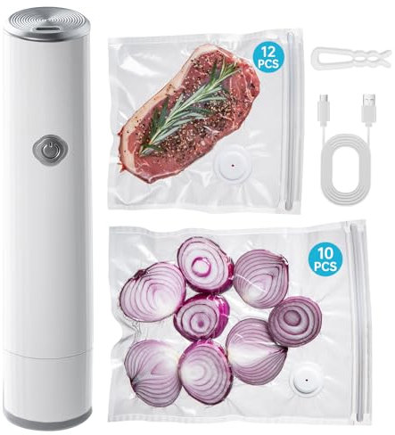 THETCHRY Vacuum Sealer, Handheld Vacuum Sealer for Food, Portable Vacuum Sealer Kit with 22 Reusable Sous Vide Bags, Compact Cordless Vacuum Sealer Machine for Travel, Fresh & Save Meal Prep