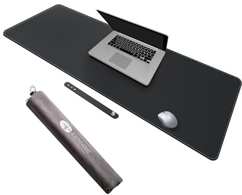 CENNBIE Schreibtischunterlage Leder, 110 x 40 cm Mauspad xxl, Erweitertes schreibtischunterlage filz, Wasserdichte Tischunterlage für Schreibtische, Büros und zu Hause (Schwarz)
