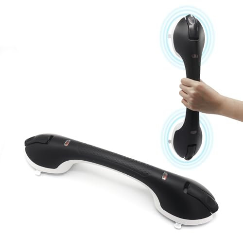 Barre d'appui à ventouse pour douche et baignoire : poignée antidérapante améliorée avec ventouse puissante pour mur de salle de bain, charge maximale de 122 kg pour personnes âgées (noir, 43,2 cm)