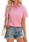 Niwicee Chemisiers et Blouses Femme Chemise Femme ete Elegant Blouse Femme 100% Coton V Top Haut Femme Chemise à Boutons T-Shirt Casual Chemisier Femme Manche Courte Tee Shirt (Rose, XXL)