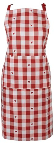 Clayre & Eef Küchenschürze 70x85 cm Weiß Rot Baumwolle Herzen Karos