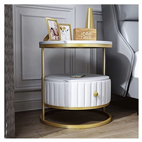 asdchZen Nachttisch Marmorsofa Eckschrank Schlafzimmeraufbewahrung Nachttischschrank Schließfach Schublade Runder Nachttisch Nachtschrank Aufbewahrungseinheit, 7