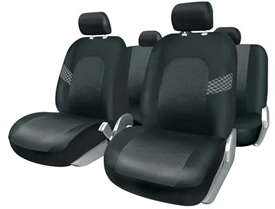 +PWR Car Parts Juego Completo de Fundas de Asiento Universales Milano Negras. Airbag Compatibles. Trasera Partida con Cremallera. Completo para 5 Asientos. Fabricadas en Polyester D3