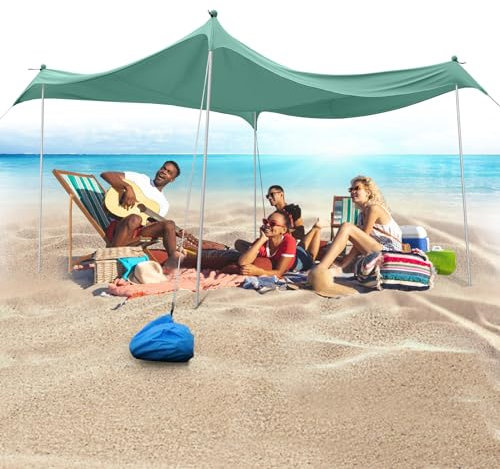 JAICOM Tente de Plage, 3m x 3m Parasol Plage, Abri de Plage Familial Résistant aux UV UPF 50+ avec Barres de Support en Aluminium, Idéal pour Les Plages, la pêche, Les Pique-niques